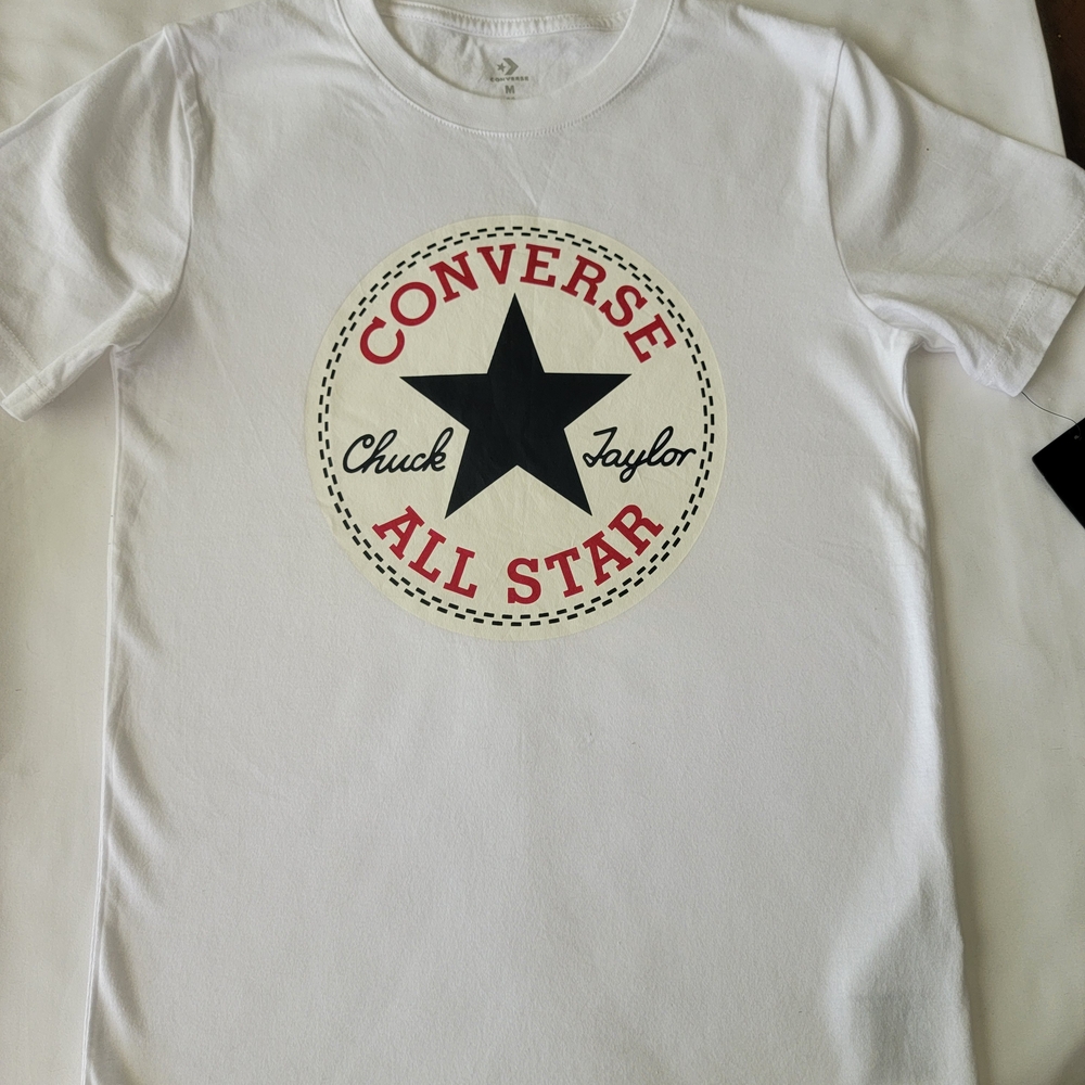 Converse White Tee with Black Star and Red Text